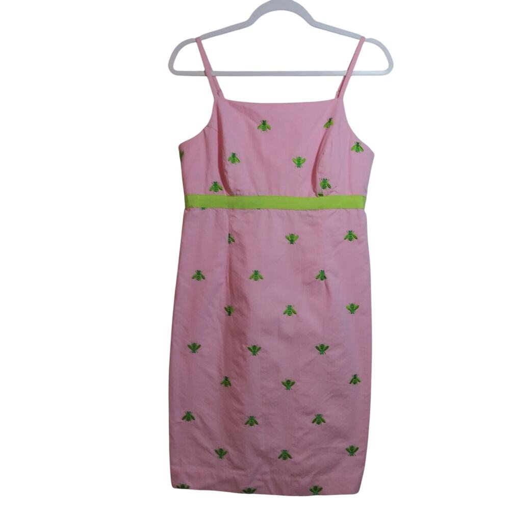 Lilly Pulitzer Vintage Pink Embroidered Bee Honeycomb Sleeveless Dress Sz 10